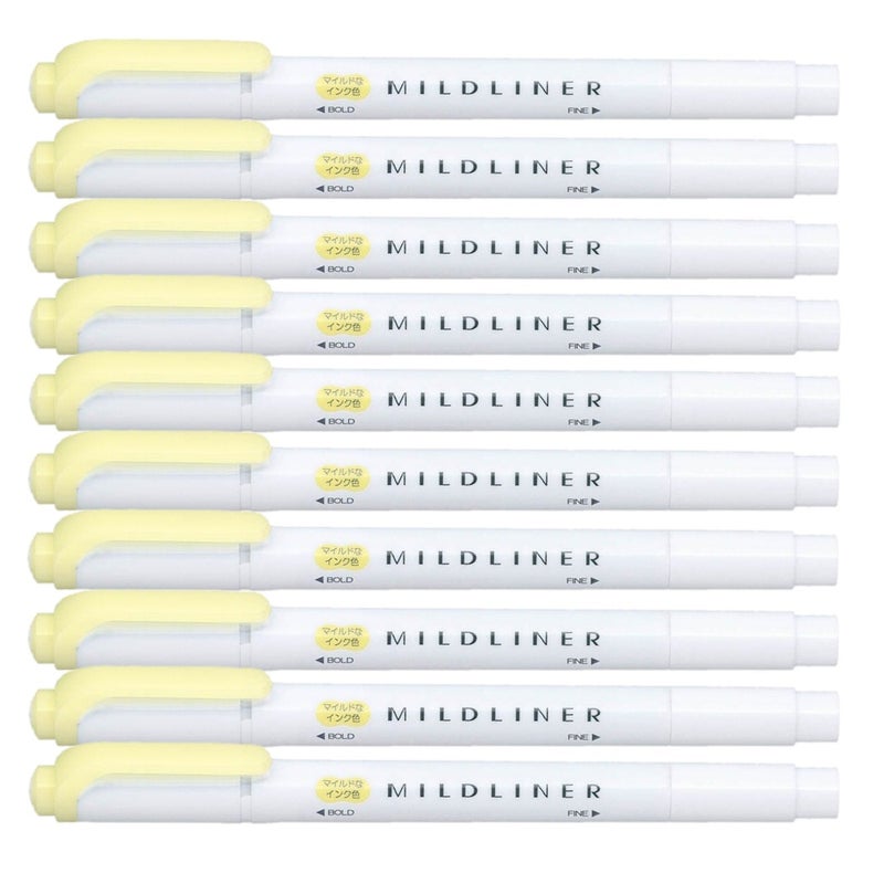 MILDLINER ZEBRA MILDLINER Highlighter pen markers, Mild Yellow (WKT7-MY) x10 - Image 1